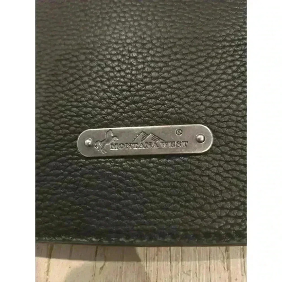 Montana West "Hot Mama" Black Leather Wristlet Bag Floral Fringe Studs - Picture 3 of 8